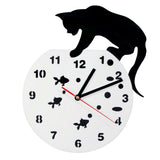 Chat sur un Fishbowl Adorable horloge murale Art chat et poisson décor maison chasseur Kitty chat moderne horloge murale chat Pet amoureux cadeau