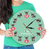 Mignon chi-chi Chihuahueno dessin animé mur Clcok j'aime mon Chihuahua Unique Art mural moderne acrylique horloge murale décorative montre murale