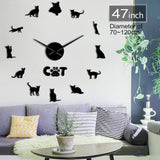 Domestique à poils courts chat abyssinien chat sans cadre bricolage horloge murale grand muet Stickers muraux ethiopie chat salon décor à la maison