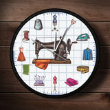Quilting temps couturière artisanat salle Art mural horloge montre coudre accessoires Machine à coudre cadre en métal horloge murale cadeau pour elle