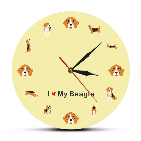 J'adore mon Beagle dessin animé horloge murale anglais Beagle chiot chien Art mural horloge Quartz silencieuse montre murale Beagle maman Pet amant cadeau