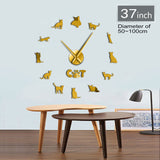 Domestique à poils courts chat abyssinien chat sans cadre bricolage horloge murale grand muet Stickers muraux ethiopie chat salon décor à la maison