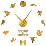 Médiévale fantaisie maison Stark devise maison mots hiver est à venir mur Art bricolage grande horloge murale décor à la maison grandes aiguilles mur montre