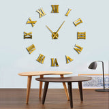 Bricolage moderne grande horloge murale 3D miroir Surface autocollant décor à la maison Art géant horloge murale montre avec chiffres romains grande horloge
