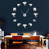 Animaux de la Jungle éléphant bricolage grande horloge murale décor à la maison Design moderne effet miroir géant sans cadre éléphants montre de horloge à faire soi-même