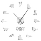 British Shorthair chat Sticker mural décoratif bricolage grande horloge murale gris chat sans cadre chat Silhouette chiffres moderne horloge montre