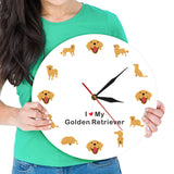 Chien de bande dessinée Golden Retriever animal de compagnie imprimé horloge murale chien race horloge suspendue moderne montre murale chien Golden Retriever cadeau commémoratif