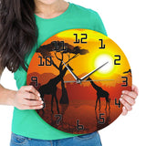 Horloge murale décorative Art mural girafe Serengeti coucher de soleil africain Savannah Safari décor mural montre murale