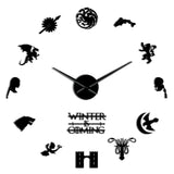 Médiévale fantaisie maison Stark devise maison mots hiver est à venir mur Art bricolage grande horloge murale décor à la maison grandes aiguilles mur montre