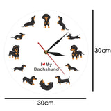 Mignon Doxie dessin animé Style teckel horloge murale chien race garde-temps saucisse chien moderne mur montre avec dire j'aime teckel