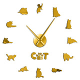 British Shorthair chat Sticker mural décoratif bricolage grande horloge murale gris chat sans cadre chat Silhouette chiffres moderne horloge montre