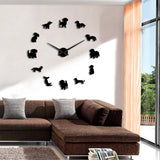 Bricolage teckel mur Art wiener-chien chiot chien Pet sans cadre géant horloge murale avec effet miroir saucisse chien grande horloge murale montre