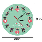 Mignon chi-chi Chihuahueno dessin animé mur Clcok j'aime mon Chihuahua Unique Art mural moderne acrylique horloge murale décorative montre murale