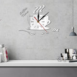 Café temps mode Art café bricolage horloge murale café haricots acrylique miroir effet suspendu tasse à café moderne cuisine horloge montre