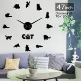 British Shorthair chat Sticker mural décoratif bricolage grande horloge murale gris chat sans cadre chat Silhouette chiffres moderne horloge montre