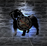 1 pièce vinyle Record horloge bouledogue français Pet mignon Animal décor mural rétro horloge suspendue à la main cadeaux créatifs