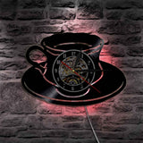 1 pièce tasse à café Design vinyle Record horloge murale café magasin lumière LED avec télécommande Cool salon décor intérieur