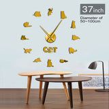 British Shorthair chat Sticker mural décoratif bricolage grande horloge murale gris chat sans cadre chat Silhouette chiffres moderne horloge montre