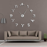 Haltérophilie salle de Fitness décoration murale bricolage horloge murale géante effet miroir Powerlifting sans cadre grande horloge murale GYM montre murale