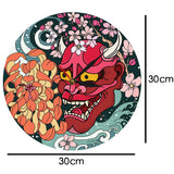 Gothique rouge Oni démon masque horloge murale japonais Sakura pivoine fleur mur Art japon Sherpa mal rouge mort décor à la maison horloge montre