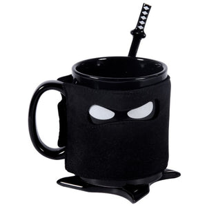 Livraison gratuite 1 pièce créative Ninja Mug noir masque tasse en céramique avec cuillère épée café lait thé tasses nouveauté cadeaux