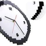 Pixel horloge 8 bits Style rétro Pixel horloge murale noir et blanc Jaggy vieux Pixels pixélisé analogique décor à la maison cadeau pour Geeks
