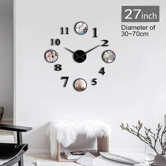 Horloge murale acrylique bricolage 3D personnalisée avec 4 impressions personnalisées imprimées avec votre Portrait de famille horloge murale cadeau pendaison de crémaillère