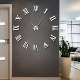 Bricolage moderne grande horloge murale 3D miroir Surface autocollant décor à la maison Art géant horloge murale montre avec chiffres romains grande horloge