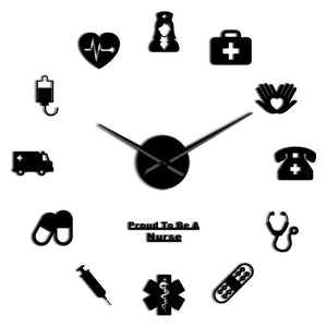 Fier d'être une infirmière médecin & infirmière Kit bricolage grande horloge murale médical bureau hôpital mur Art décor longues mains horloge murale montre