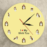 Shih Tzu pépinière Animal chien horloge murale chinois Lion chien enfant chambre dessin animé décor mural chrysanthème chien race suspendus montre murale