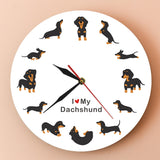 Mignon Doxie dessin animé Style teckel horloge murale chien race garde-temps saucisse chien moderne mur montre avec dire j'aime teckel